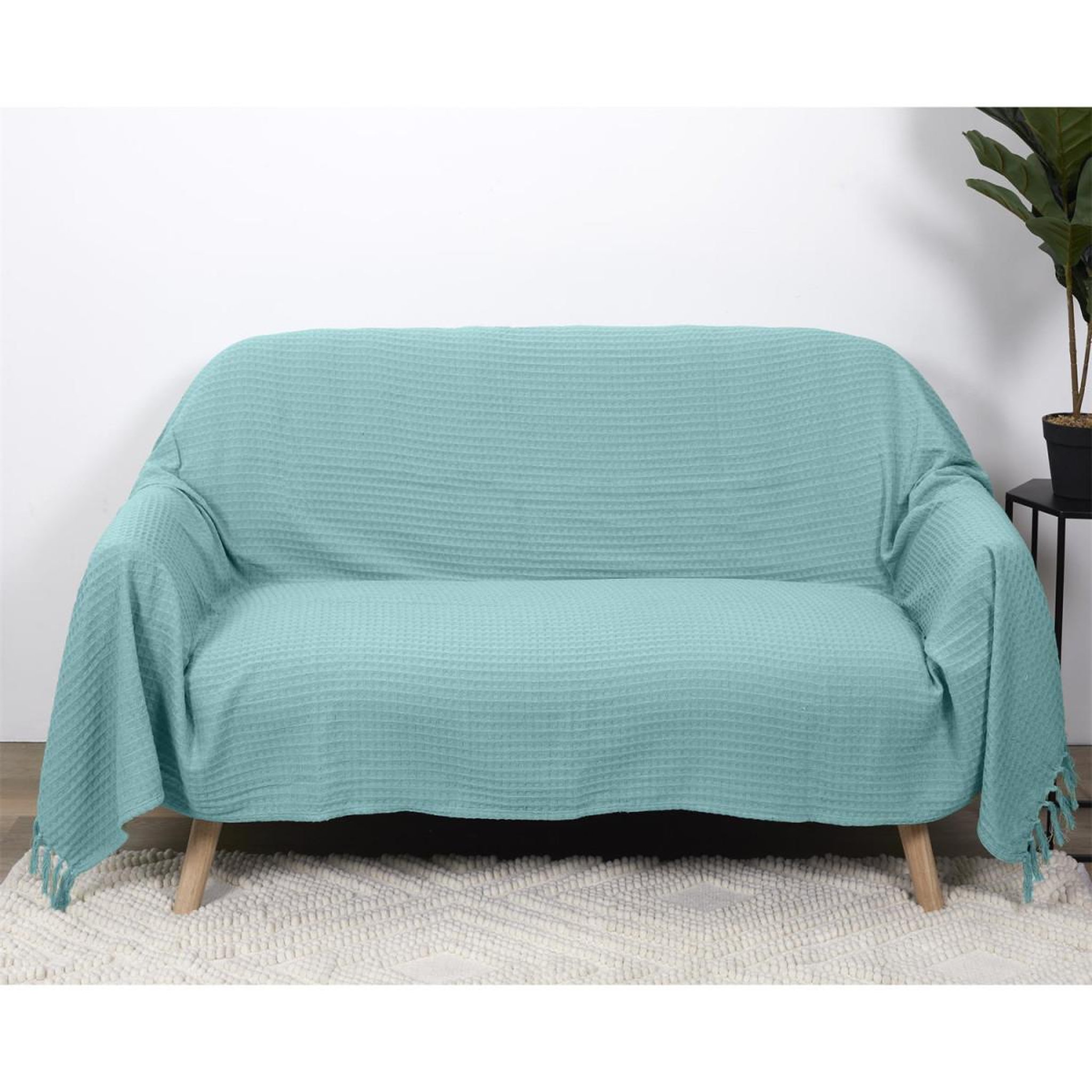 Voir la diapositive 5 : The Home Deco Factory Jeté de canapé  gaufré  170x250cm vert d'eau