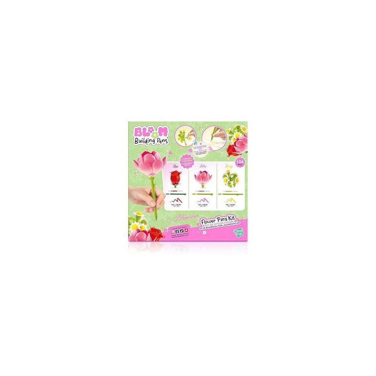 Canal Toys Canal Toys - BLOOM – Stylo Fleur a Construire – Pack de 3 – Rose, Lotus et Marguerite - Encre pailletée et parfumée –