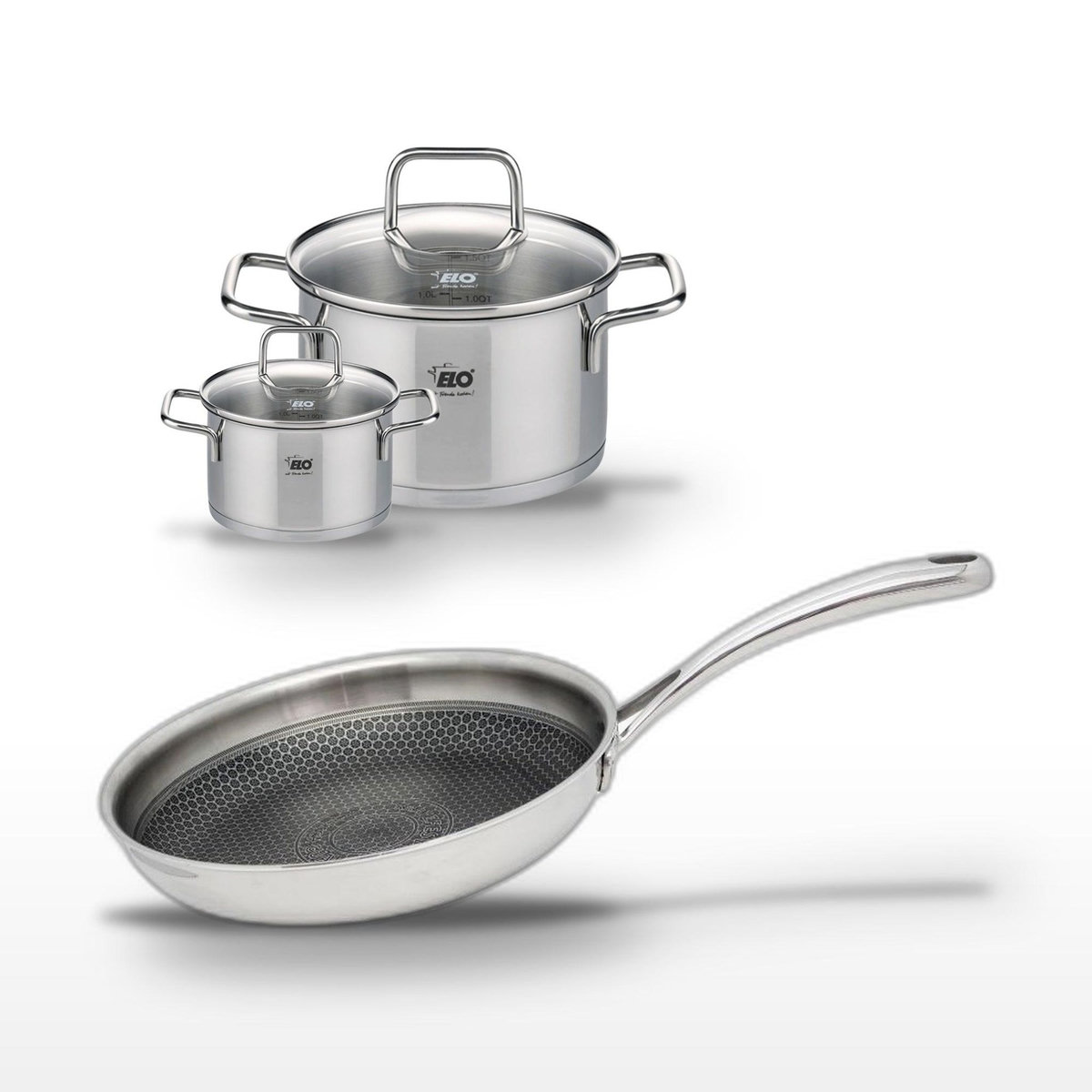 ELO Lot Poêle 24cm & 2 Faitouts 12/20cm Elo Relief Evolution