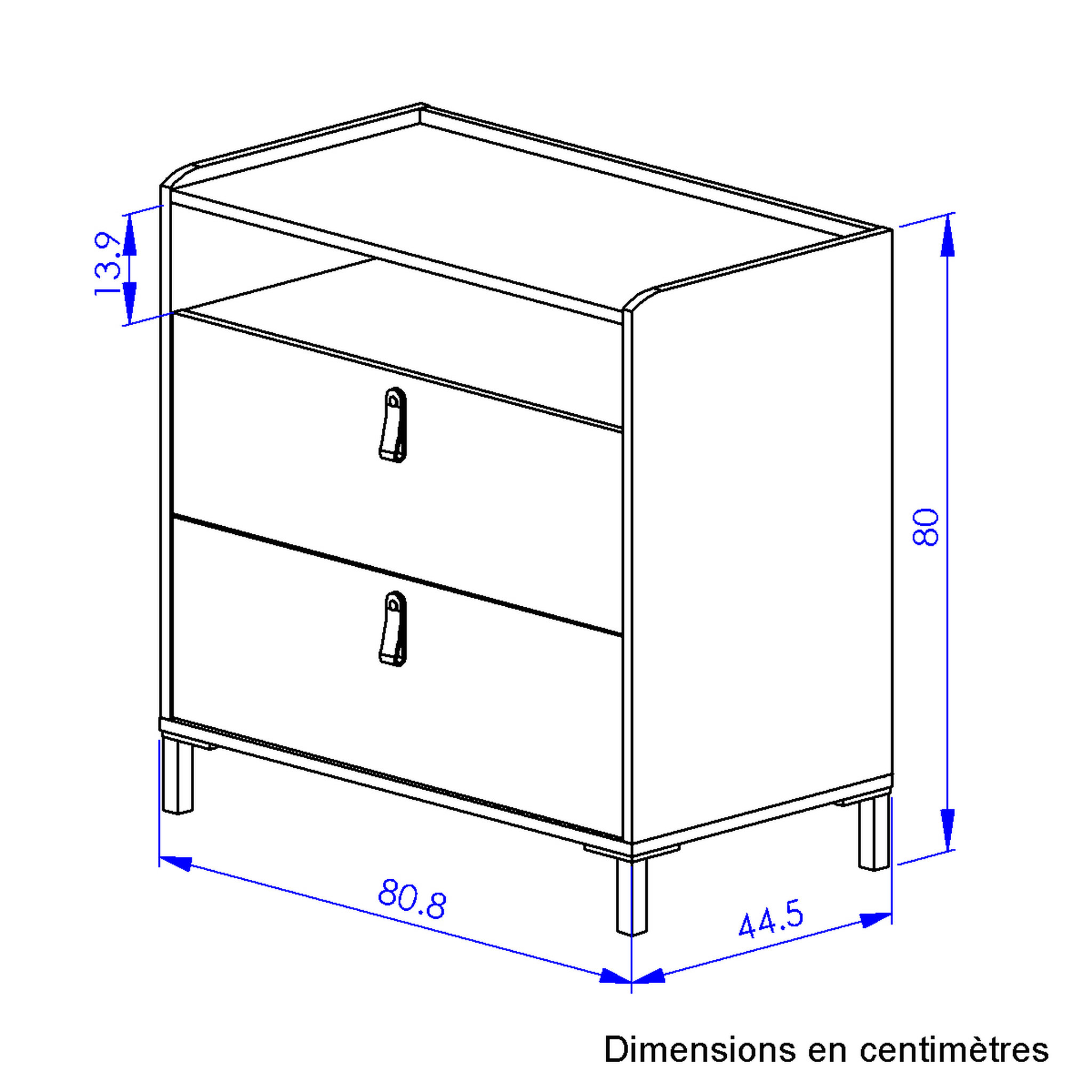Voir la diapositive 5 : Commode 2 tiroirs L81xP44,5xH80cm COPENHAGUE