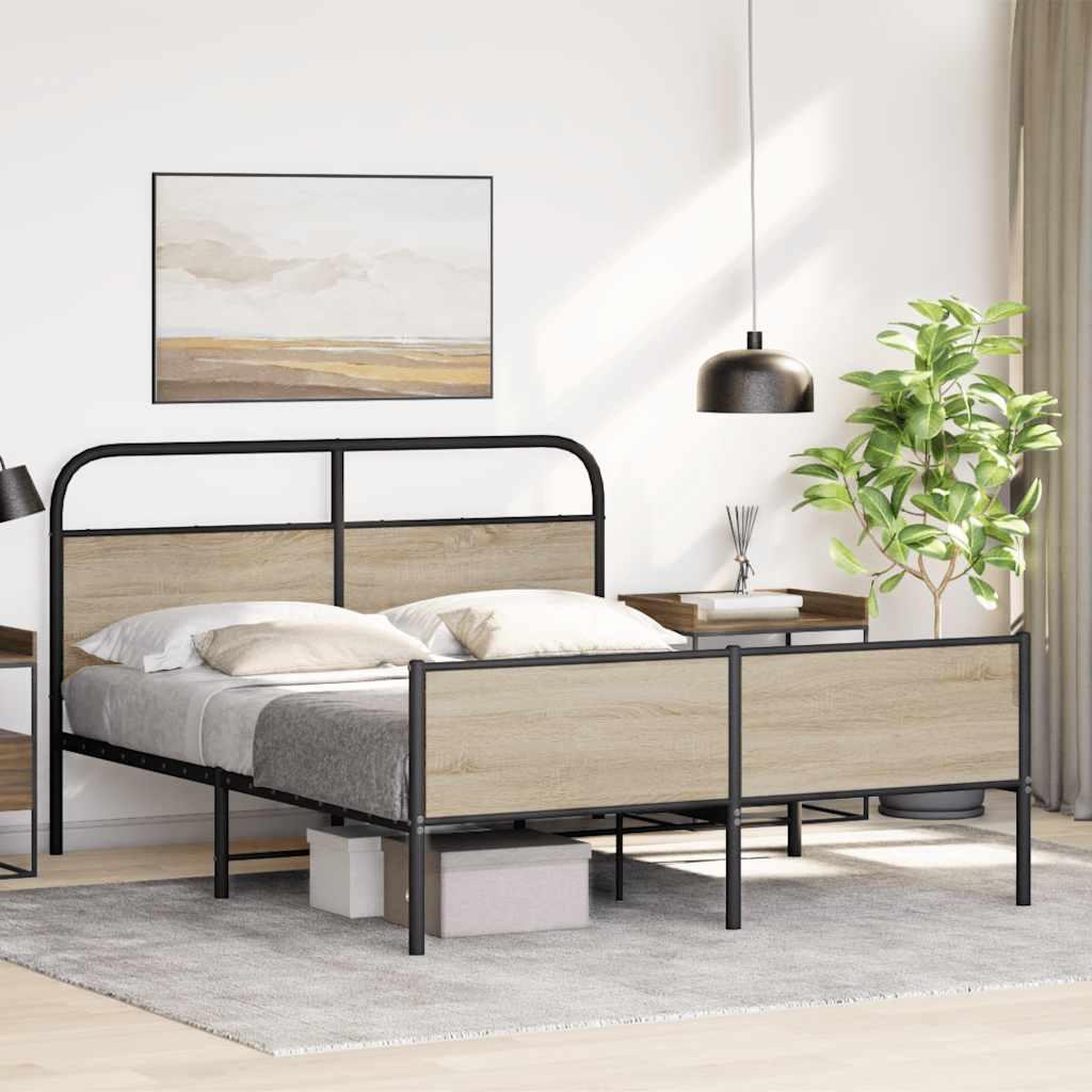 Voir la diapositive 4 : VIDAXL Cadre de lit en metal sans matelas chene fume 160x200 cm