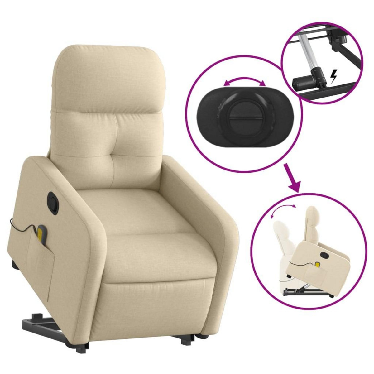 VIDAXL Fauteuil inclinable de massage Creme Tissu