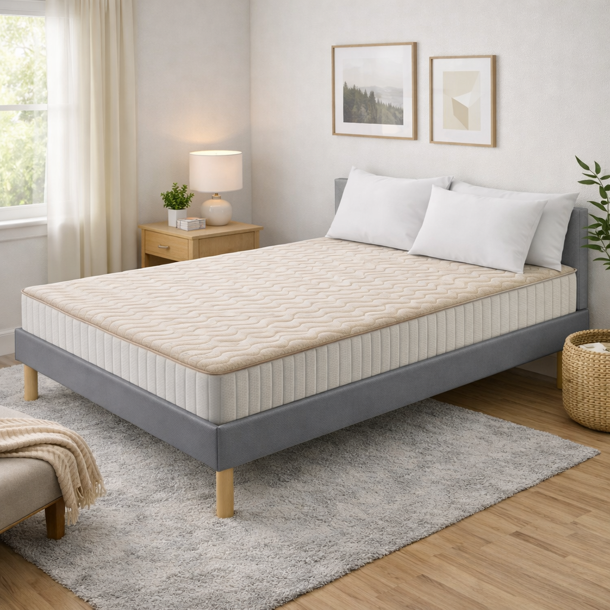 Voir la diapositive 1 : KING OF DREAMS Ensemble Sommier Tapissier et Matelas Mousse Soutien Ferme