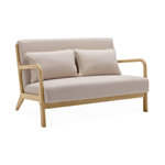 SWEEEK Banquette 2 places scandinave en bois et tissu beige. Lorens. L 124 x P 83 x H 77cm