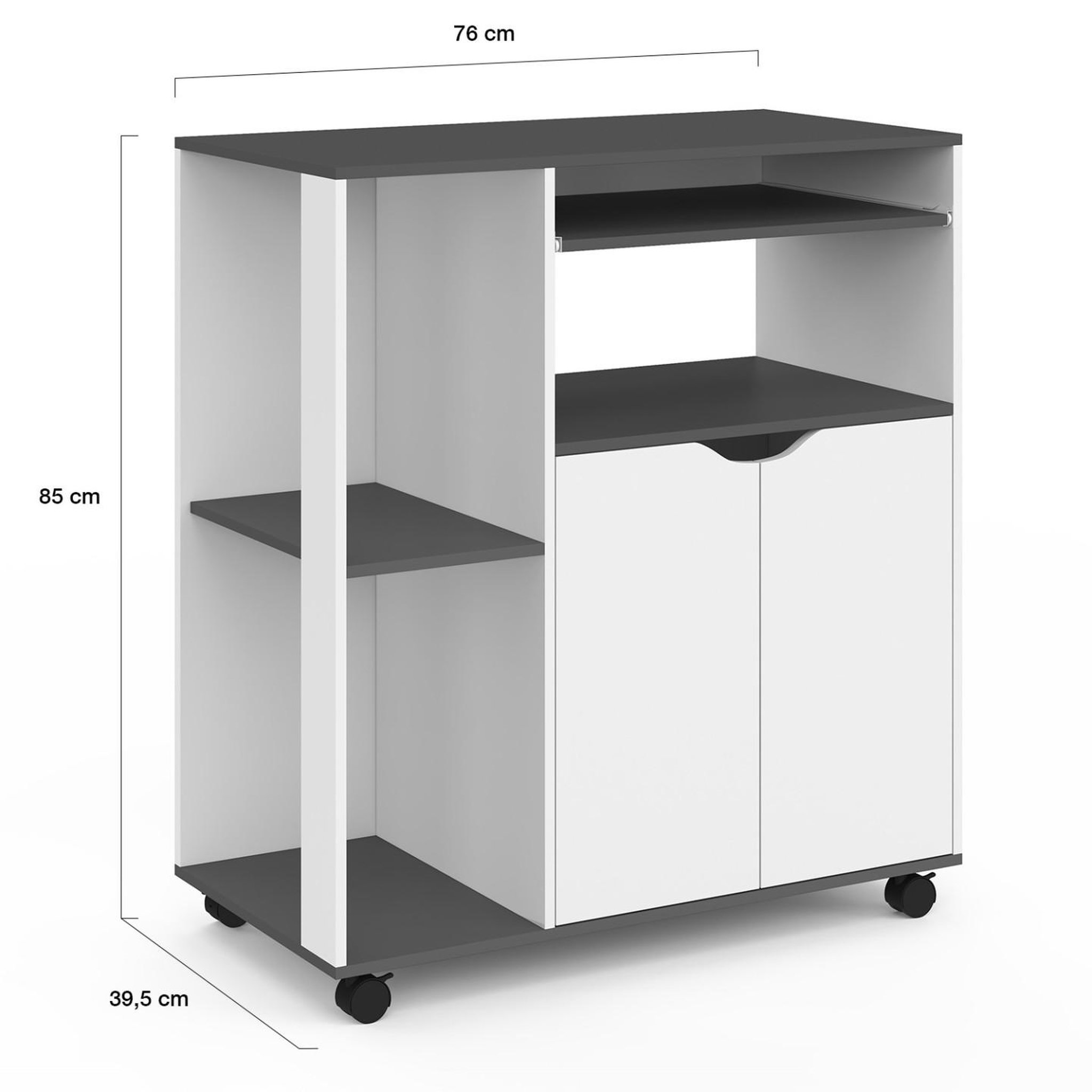 Voir la diapositive 5 : ID MARKET Desserte de cuisine cosi bois blanc et plateau gris l.76 cm