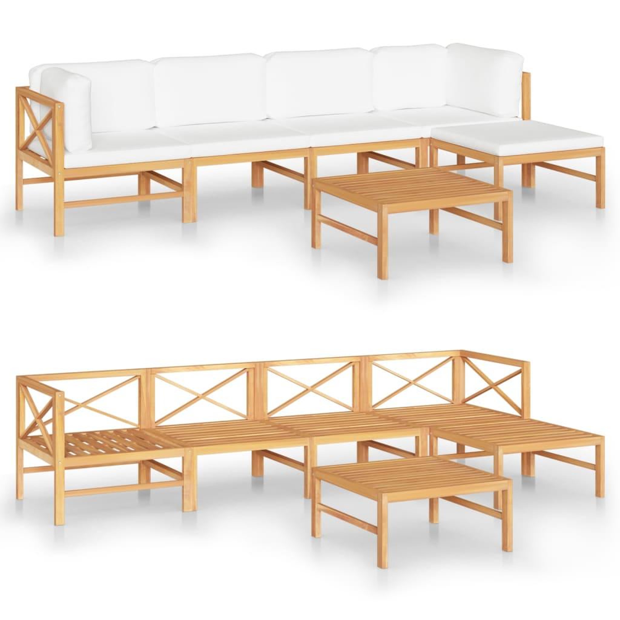 Voir la diapositive 2 : VIDAXL Salon de jardin 6 pcs avec coussins creme Bois de teck solide