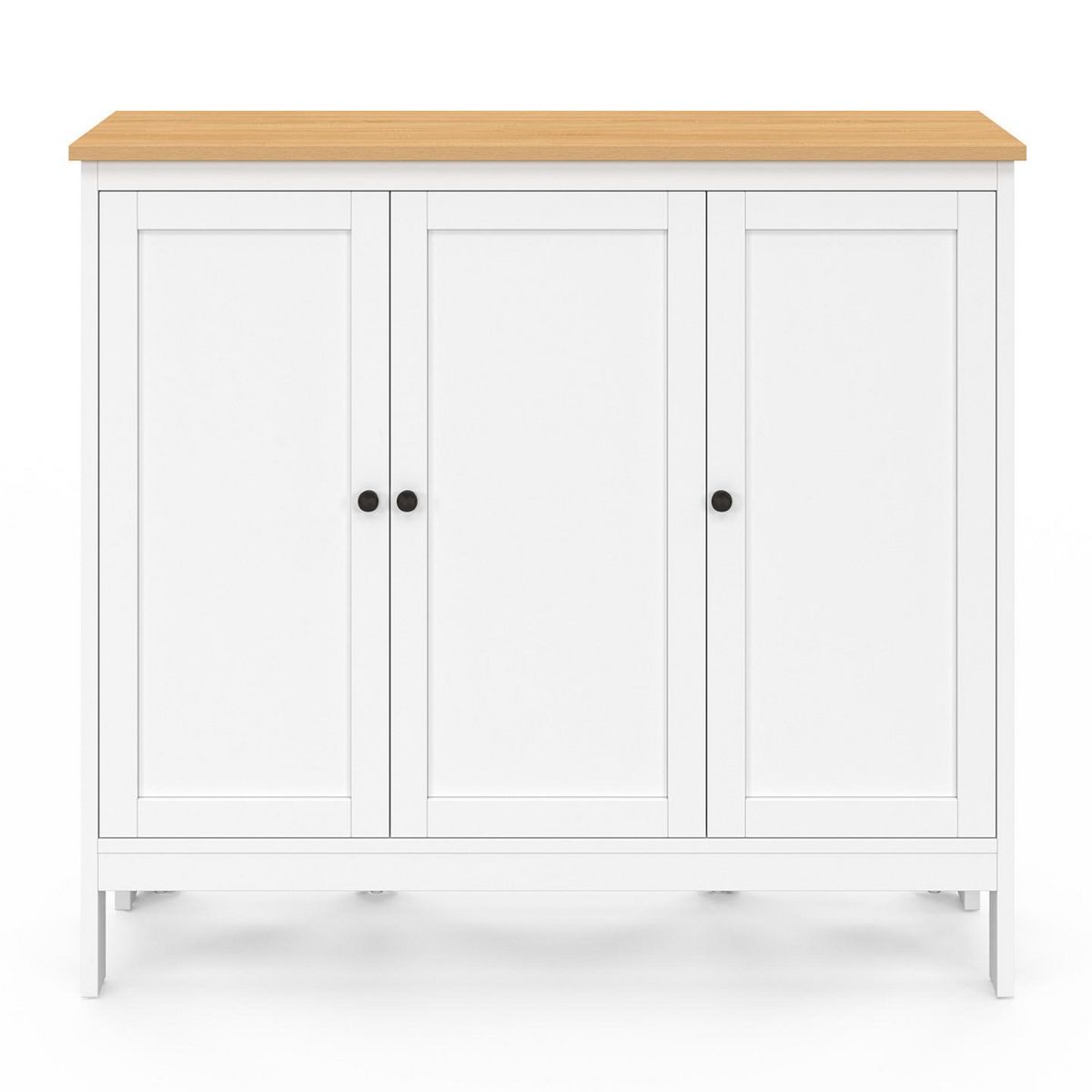 ID MARKET Ensemble table de bar îlot Achille et 2 tabourets bois blanc plateau façon hêtre