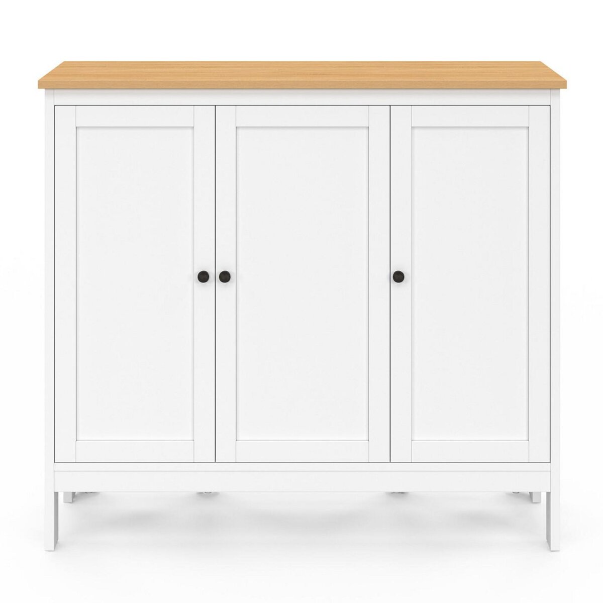 ID MARKET Ensemble table de bar îlot Achille et 2 tabourets bois blanc plateau façon hêtre