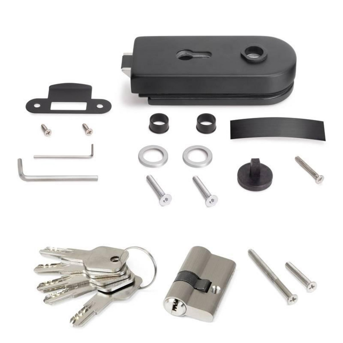 EMUCA SRL Serrure pour porte en verre 8-12mm avec cadre en bois - cylindre avec clés - acier et aluminium - noir