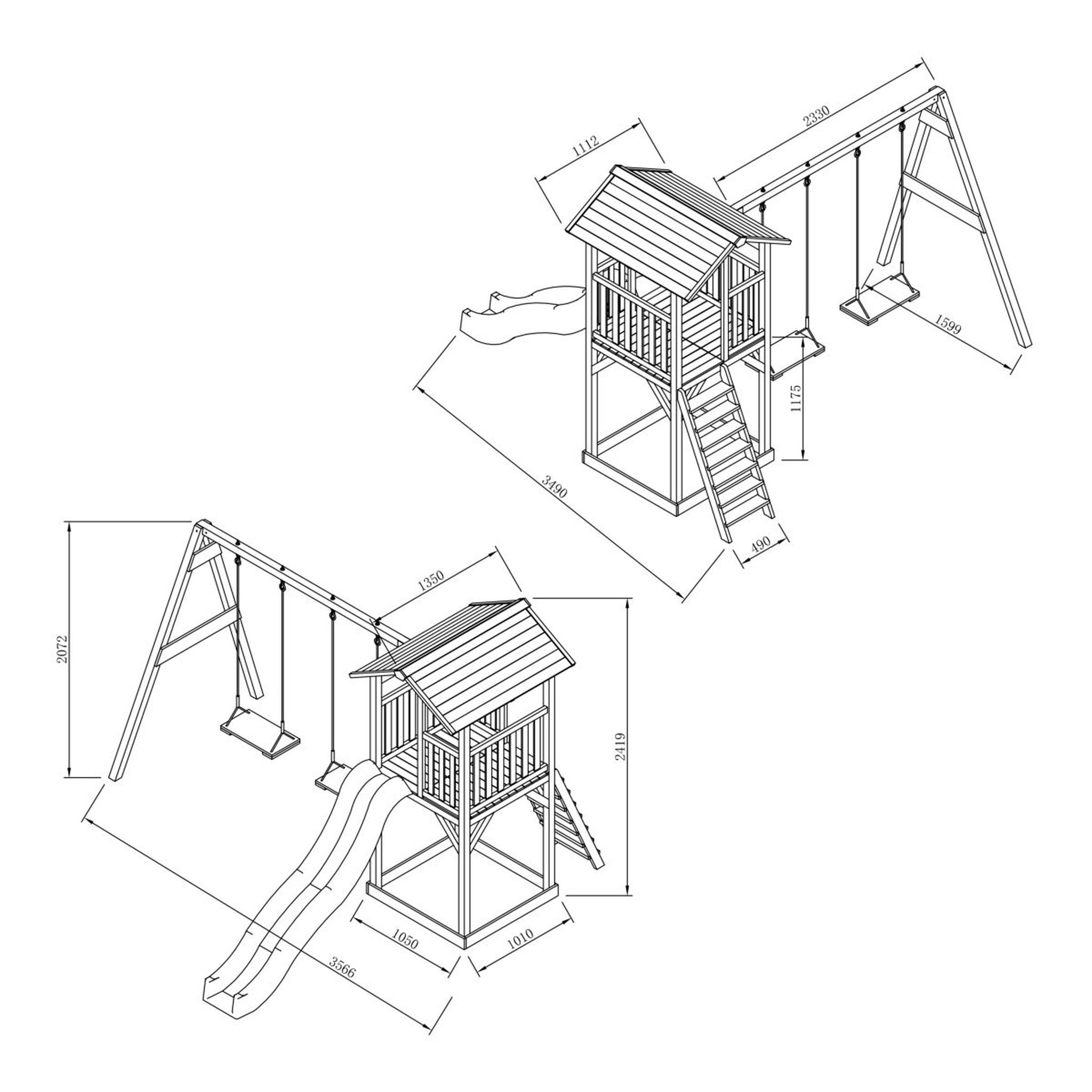 Voir la diapositive 2 : AXI Aire de jeux avec toboggan - Bois - H2,42m - BEACH TOWER