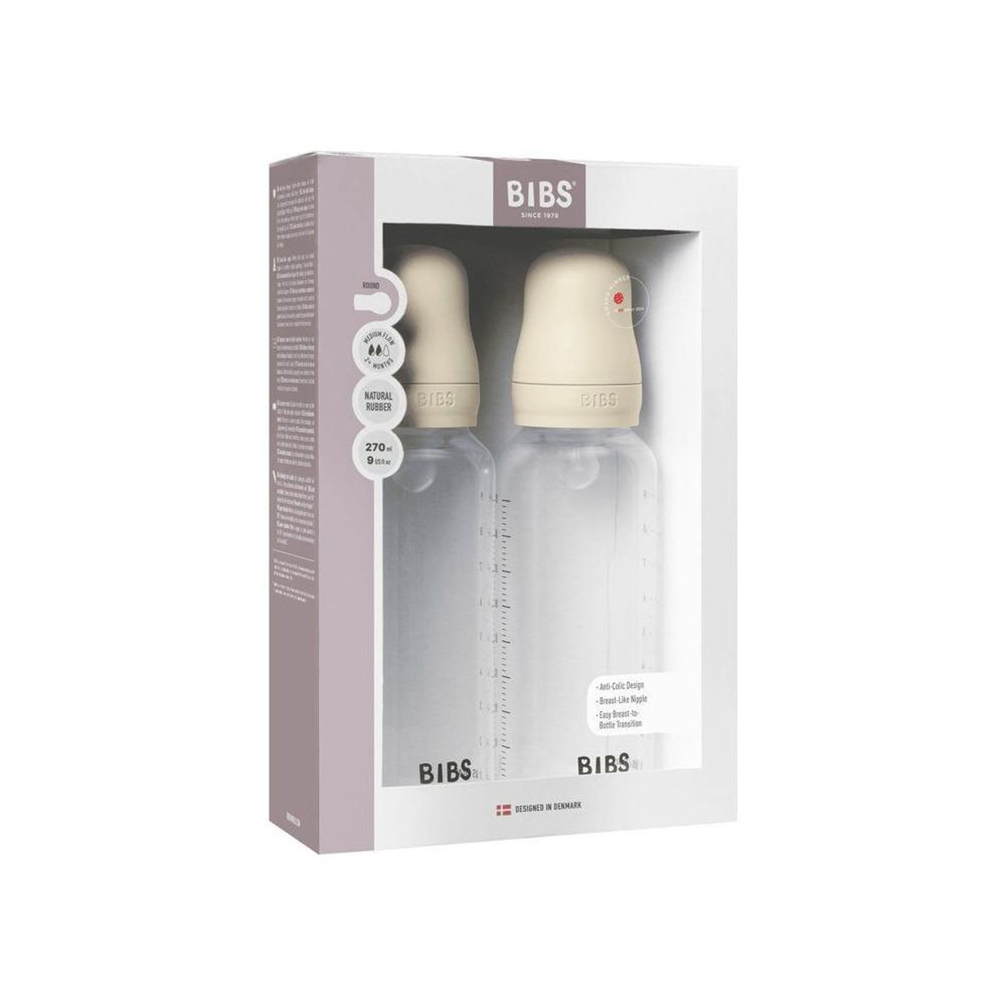 Voir la diapositive 2 : BIBEE Set de biberons bébé bibs, lot de 2, 270 ml, silicone anti-colique, tétines à bout rond débit moyen, ivoire