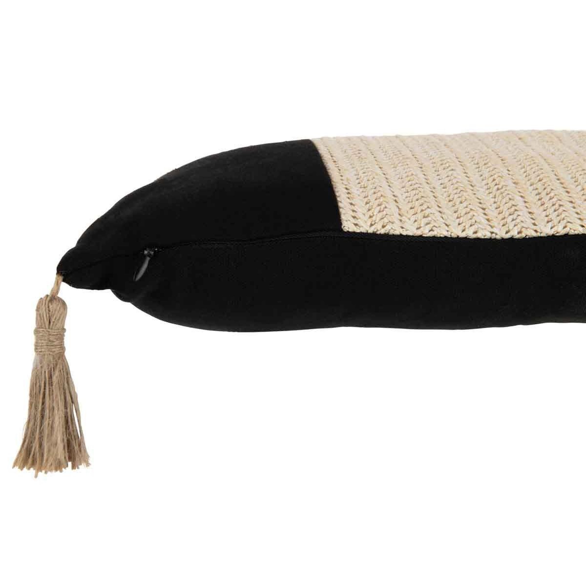 Voir la diapositive 3 : J-LINE Coussin Déco  Tissage  30x50cm Noir & Beige