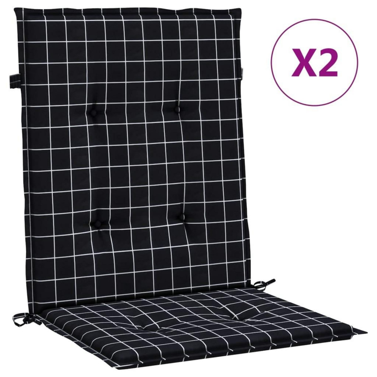 VIDAXL Coussins de chaise a dossier bas lot de 2 noir a carreaux tissu