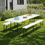 Voir la diapositive 2 : ID MARKET Table pliante d'appoint portable 180 CM et 2 bancs pliables pour camping ou réception