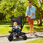 Voir la diapositive 2 : HOMCOM Tricycle enfant évolutif pliable 4 en 1 multifonction - pare-soleil, canne télescopique amovible - siège pivotant, harnais, arceau sécurité - 3 paniers rangement - métal PP noir