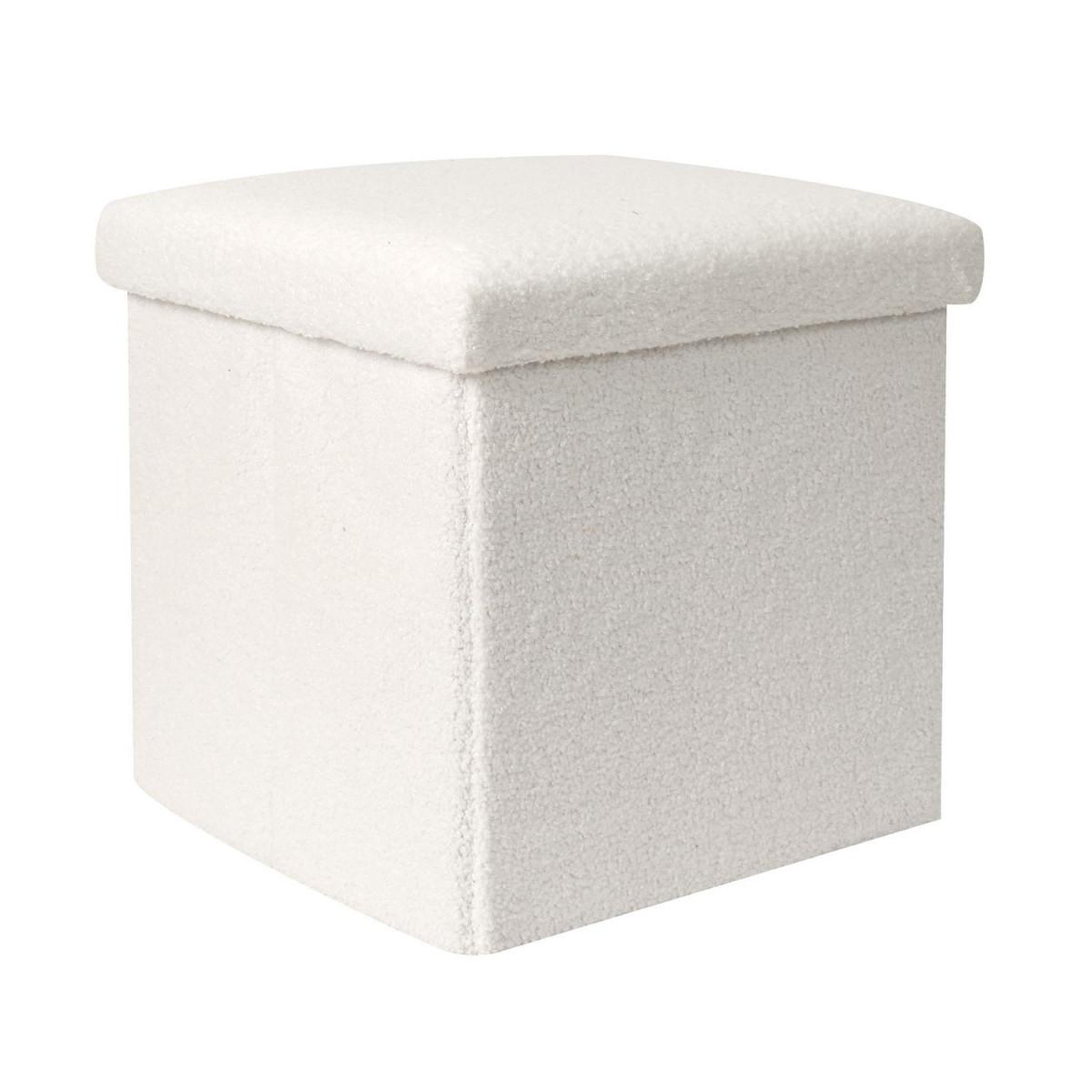 The Home Deco Factory Coffre pouf pliable  bouclette  38cm blanc
