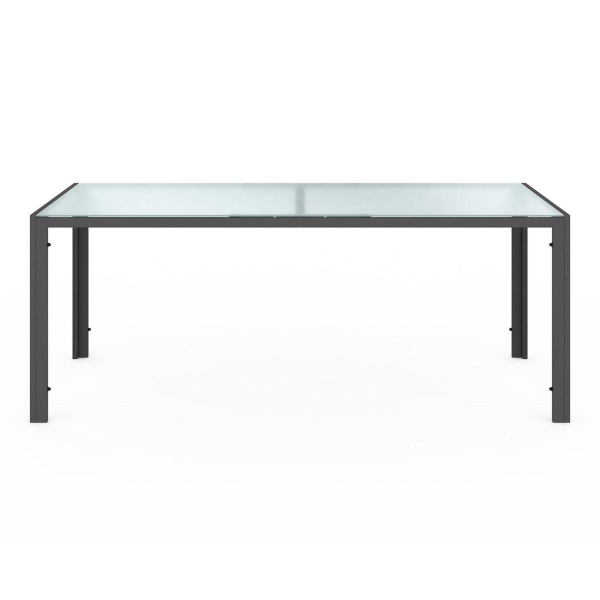ID MARKET Salon de jardin MADRID table 190 CM et 8 chaises empilables gris anthracite plateau transparent