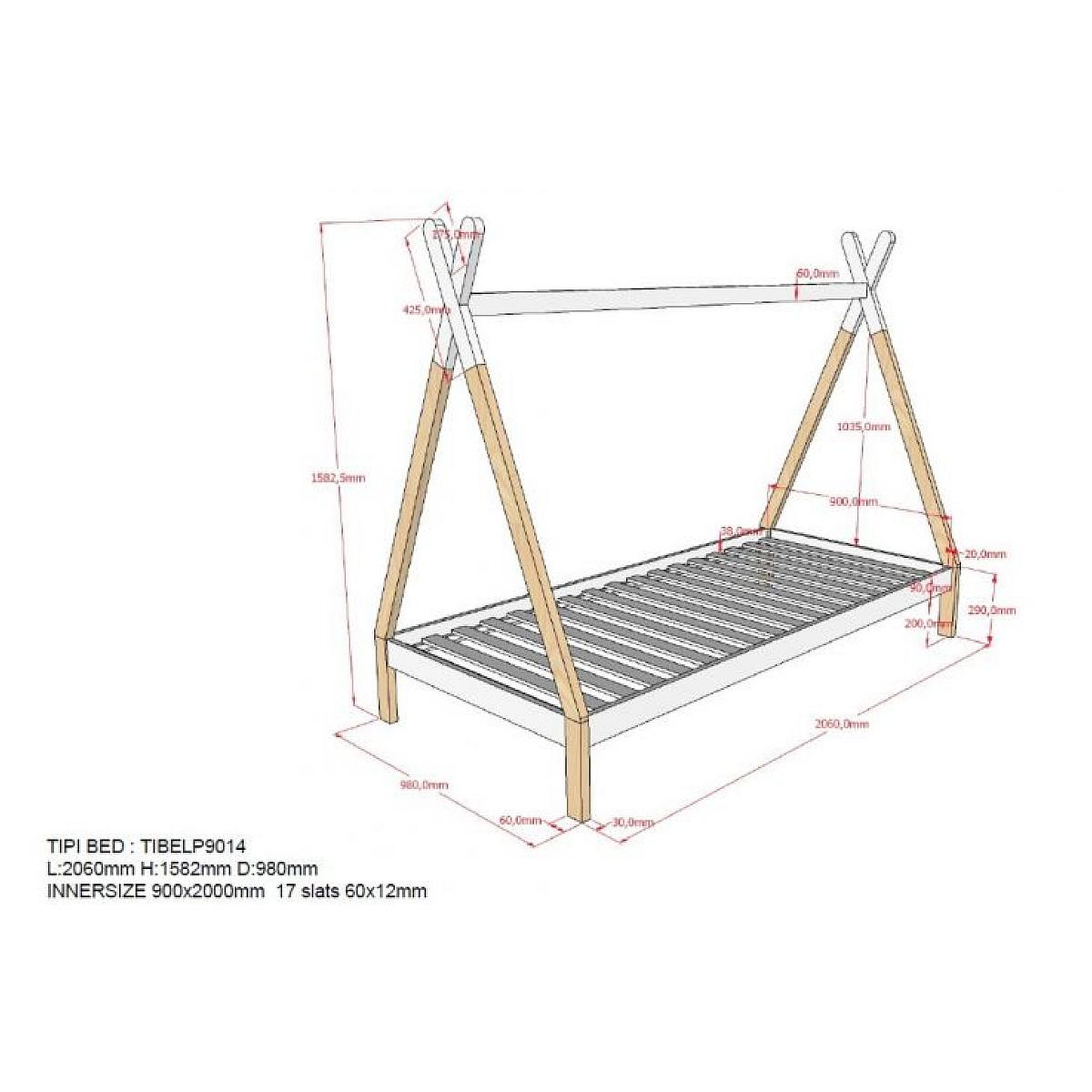Voir la diapositive 3 : Paris Prix Pack - Lit Enfant & Voile  Tipi  90x200cm Blanc