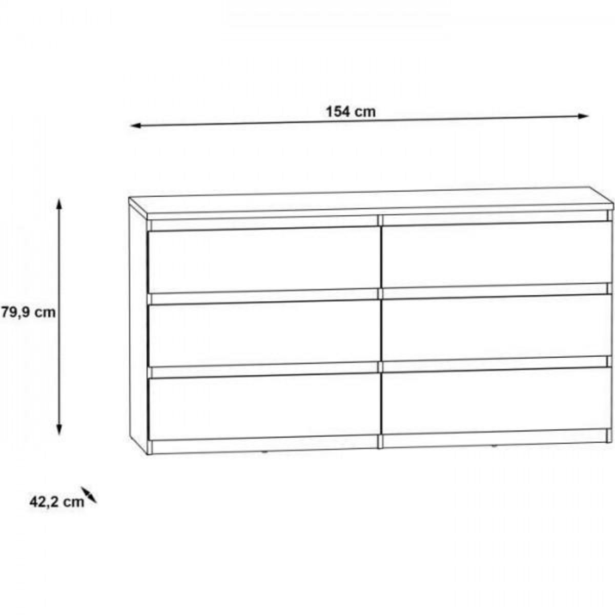 MARKET24 Commode CHELSEA 6 Tiroirs - Couleur blanc/béton clair - L 154 x P 42,2 x H 79,9 cm