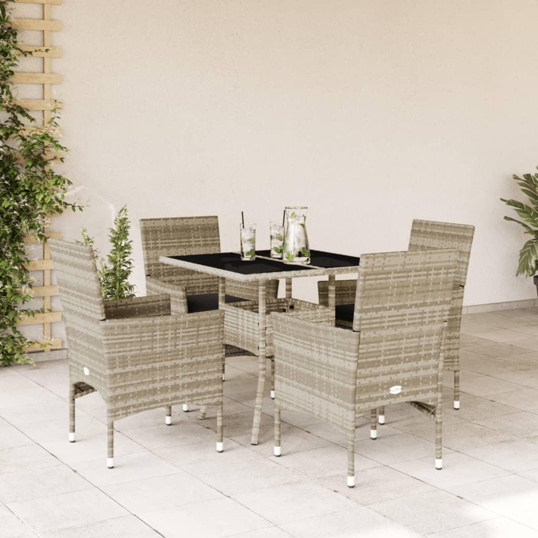 VIDAXL Ensemble a manger de jardin avec coussins 5 pcs rotin et verre