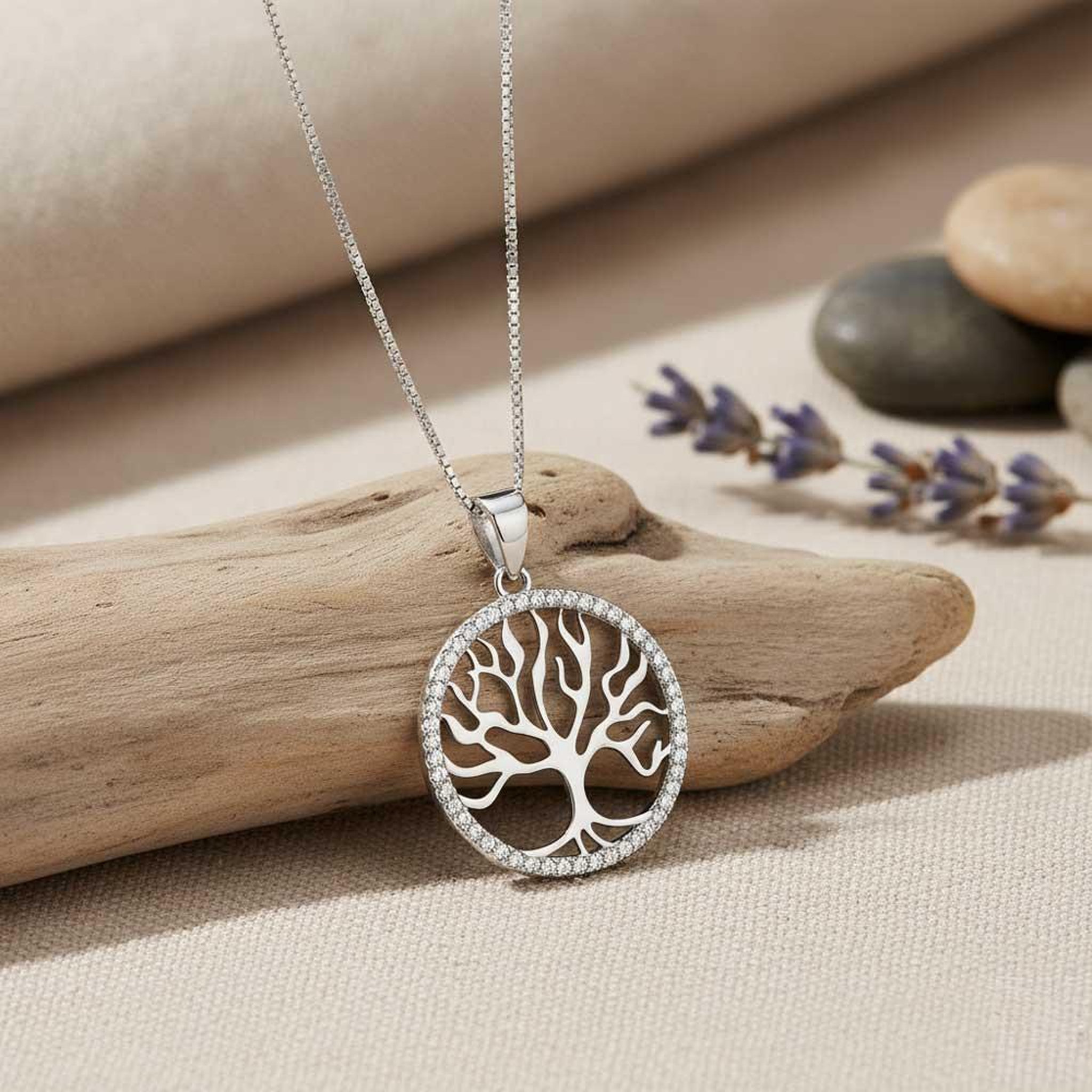 Voir la diapositive 2 : L'ATELIER D'AZUR Collier Argent 925/000 Rhodié - Arbre de Vie Pavé de Zirconiums