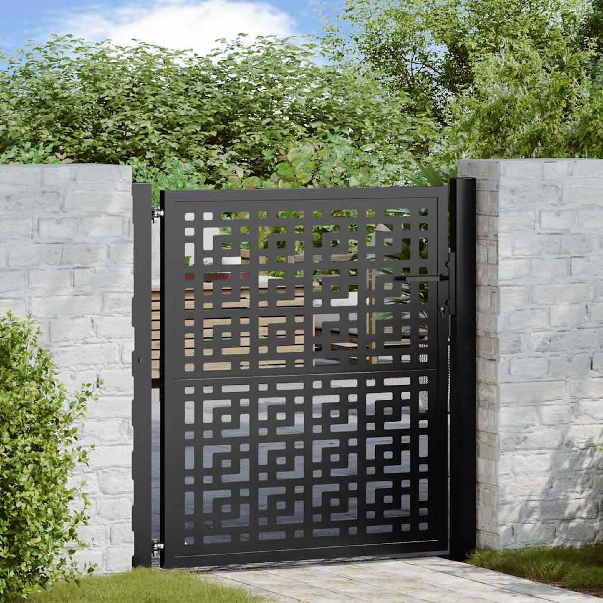 VIDAXL Portail de jardin noir 105x106 cm acier conception croisee