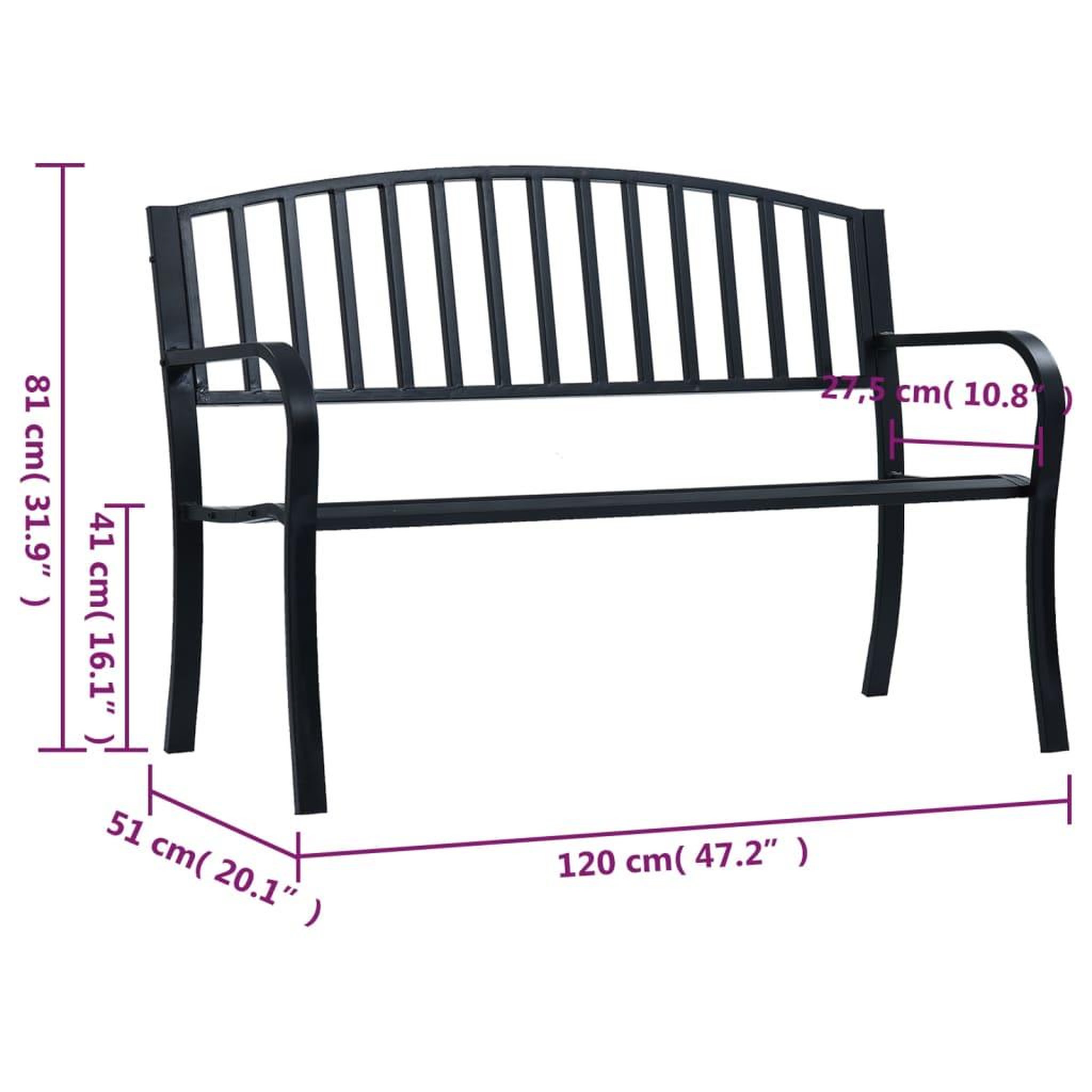 Voir la diapositive 6 : VIDAXL Banc de jardin Noir 120 cm Acier