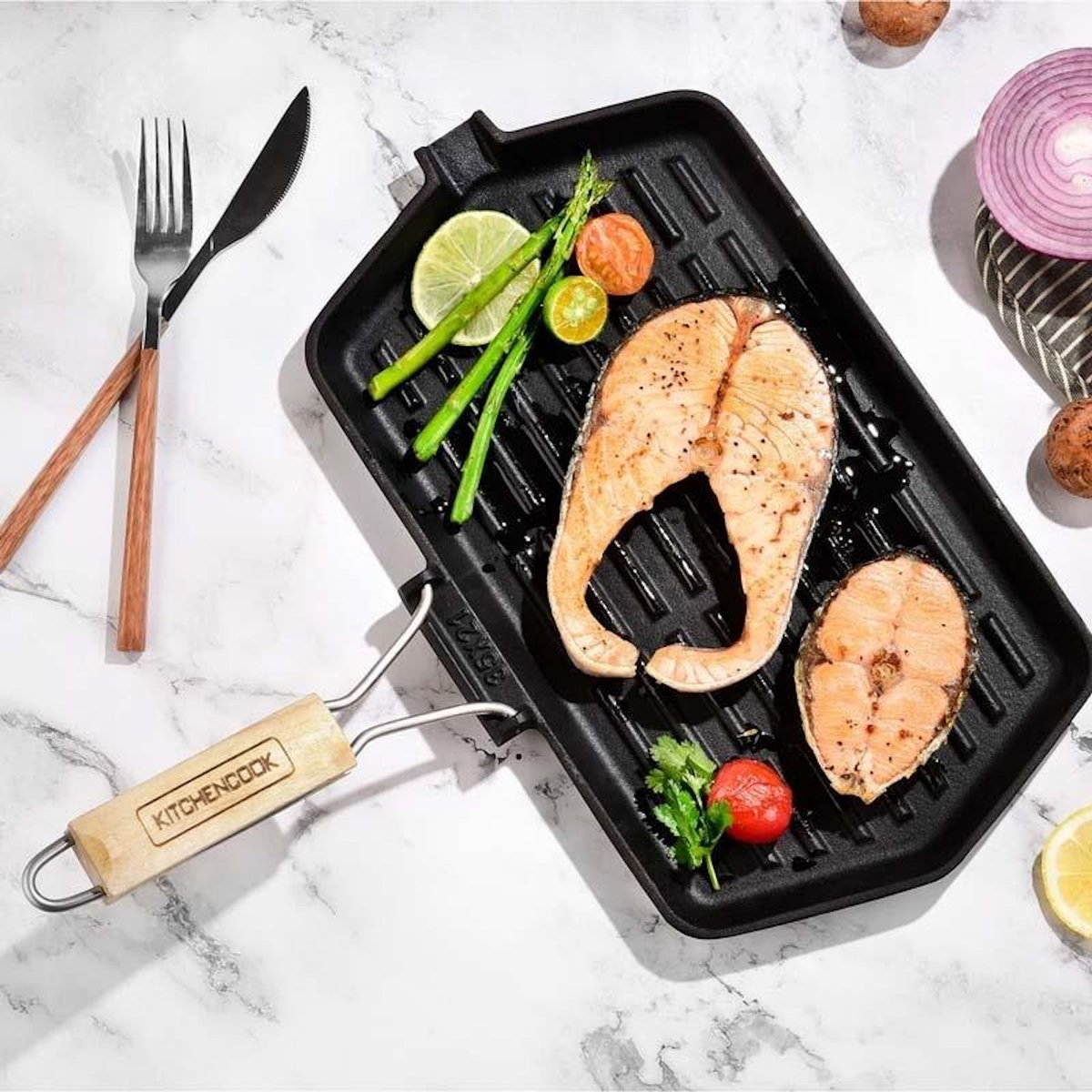 KITCHENCOOK Kitchencook - Grill3521a Tfi - Grill Rectangulaire Fonte émaillée 35×21 Cm - Tous Feux Induction