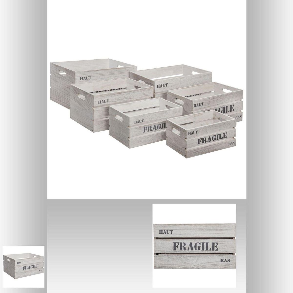 ATMOSPHERA Lot de 6 Cagettes de Rangement encastrables à l'effet vintage - Gris