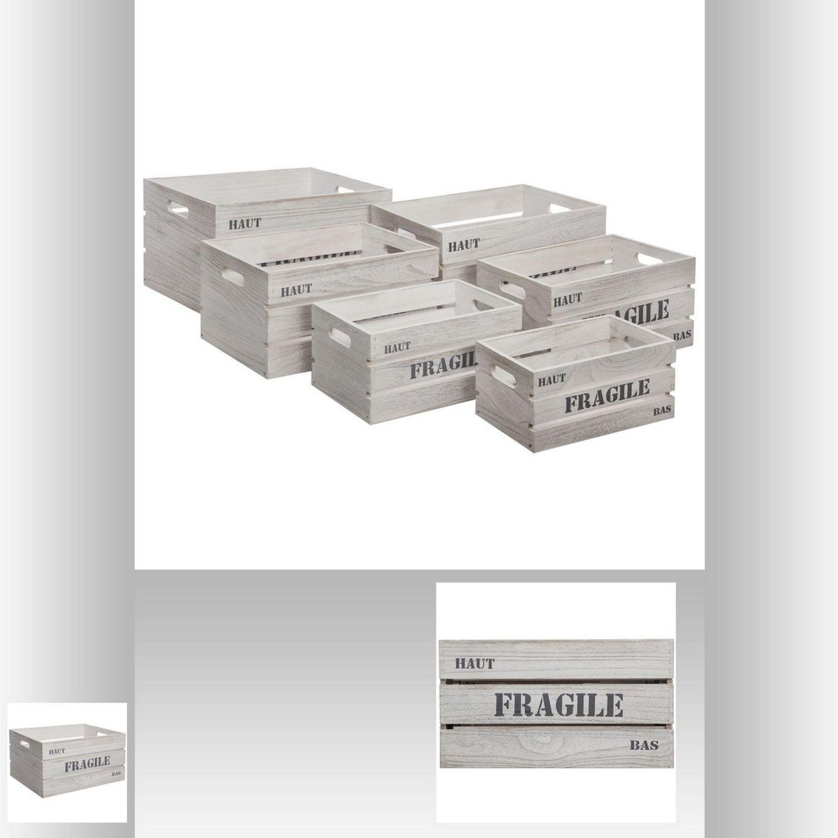 ATMOSPHERA Lot de 6 Cagettes de Rangement encastrables à l'effet vintage - Gris