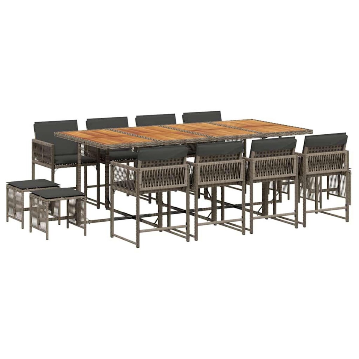 VIDAXL Ensemble a manger de jardin coussins 13 pcs gris resine tressee