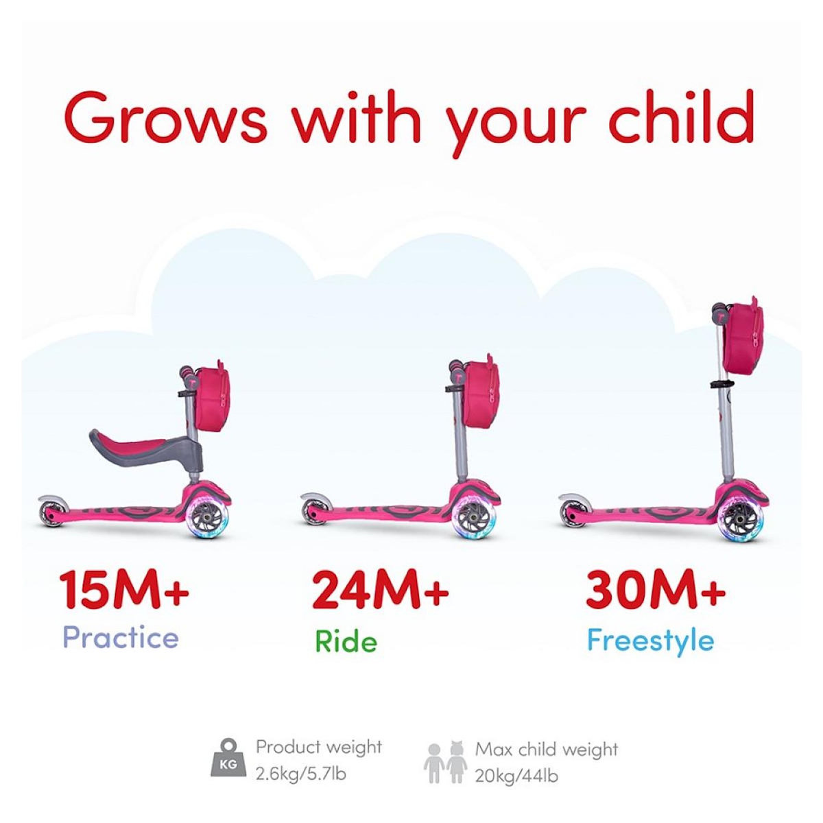 SMARTRIKE Trottinette enfant 3-en-1 T1 rose