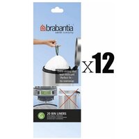 Brabantia - Lot de 12 rouleaux de 10 sacs poubelle 50/60 l blanc code H  (dont