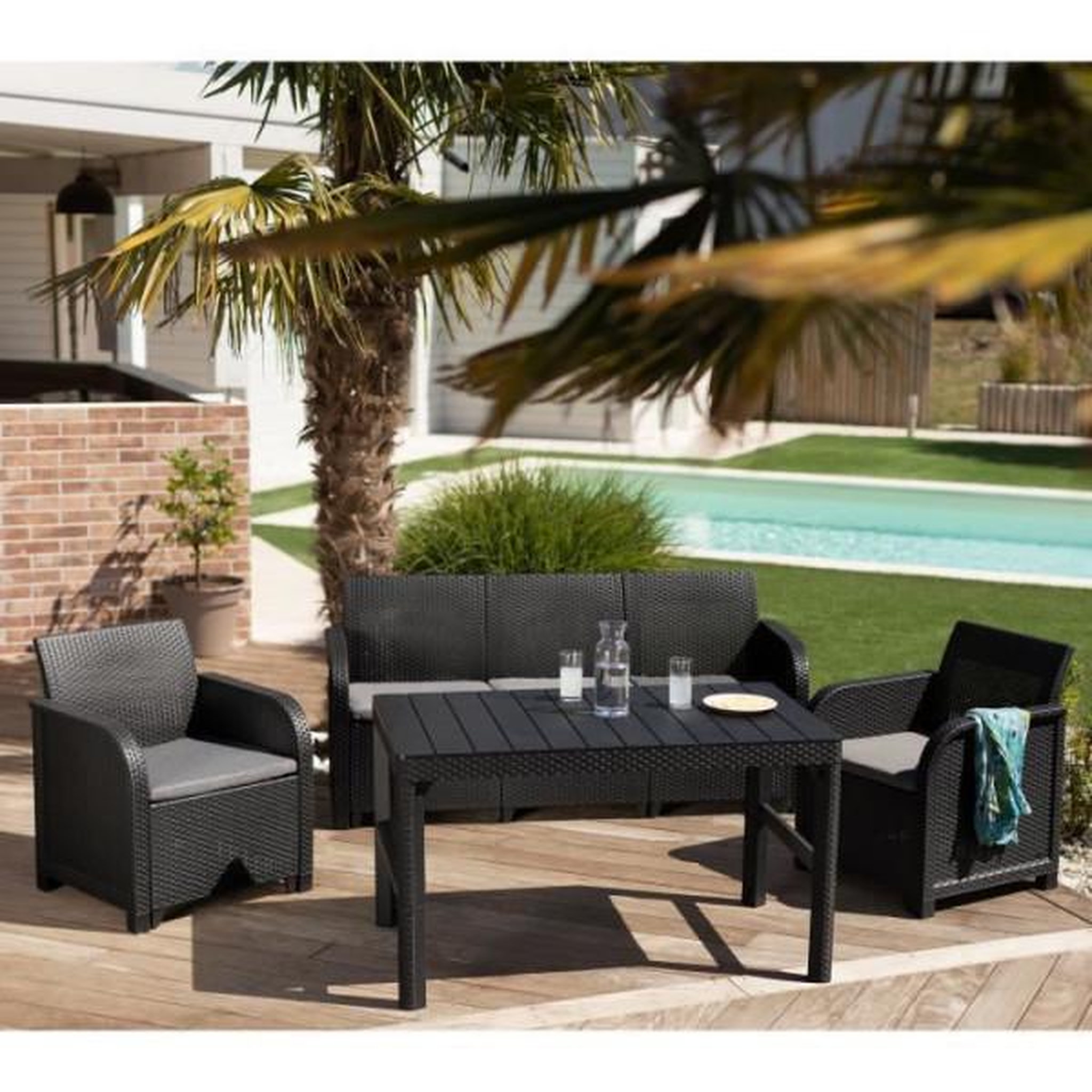Voir la diapositive 2 : ALLIBERT by KETER Salon de jardin - en résine aspect rotin tressé - Allibert by KETER - 5 personnes - SanRemo - Gris graphite