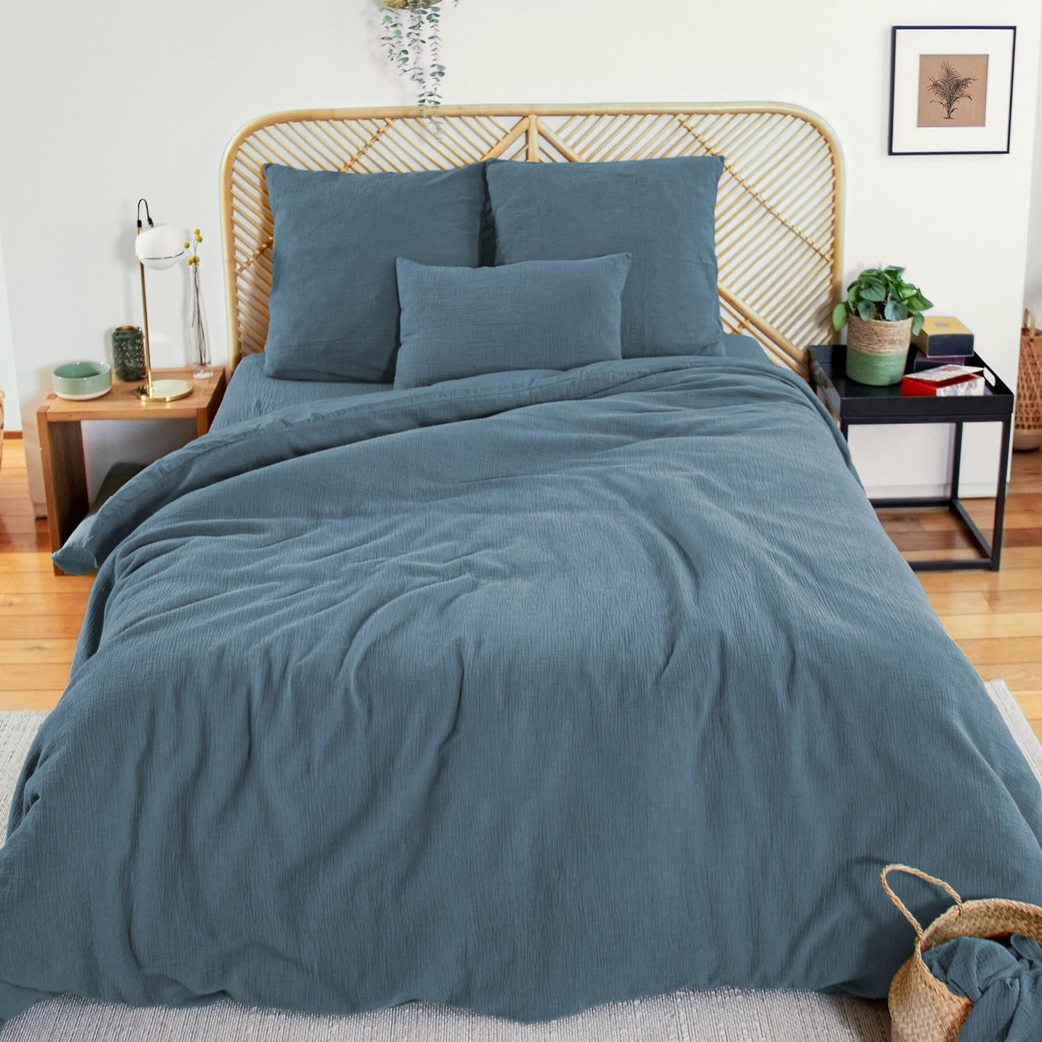 Voir la diapositive 1 : Home collection Parure housse de couette 100% gaze de coton 57 fils - kaki