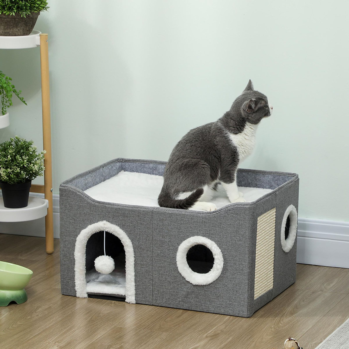 PAWHUT Panier niche grattoir chat 3 en 1 pliable gris