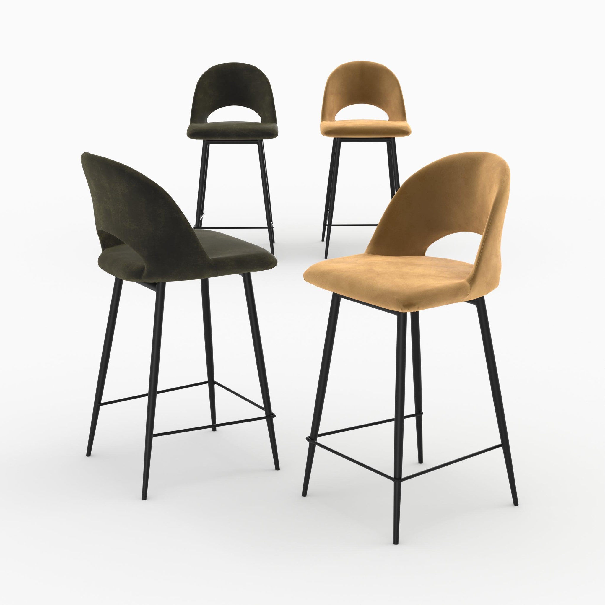 MAISON PAVANE Pack 4 chaises pour îlot central en velours vert et jaune 65 cm-pénélope