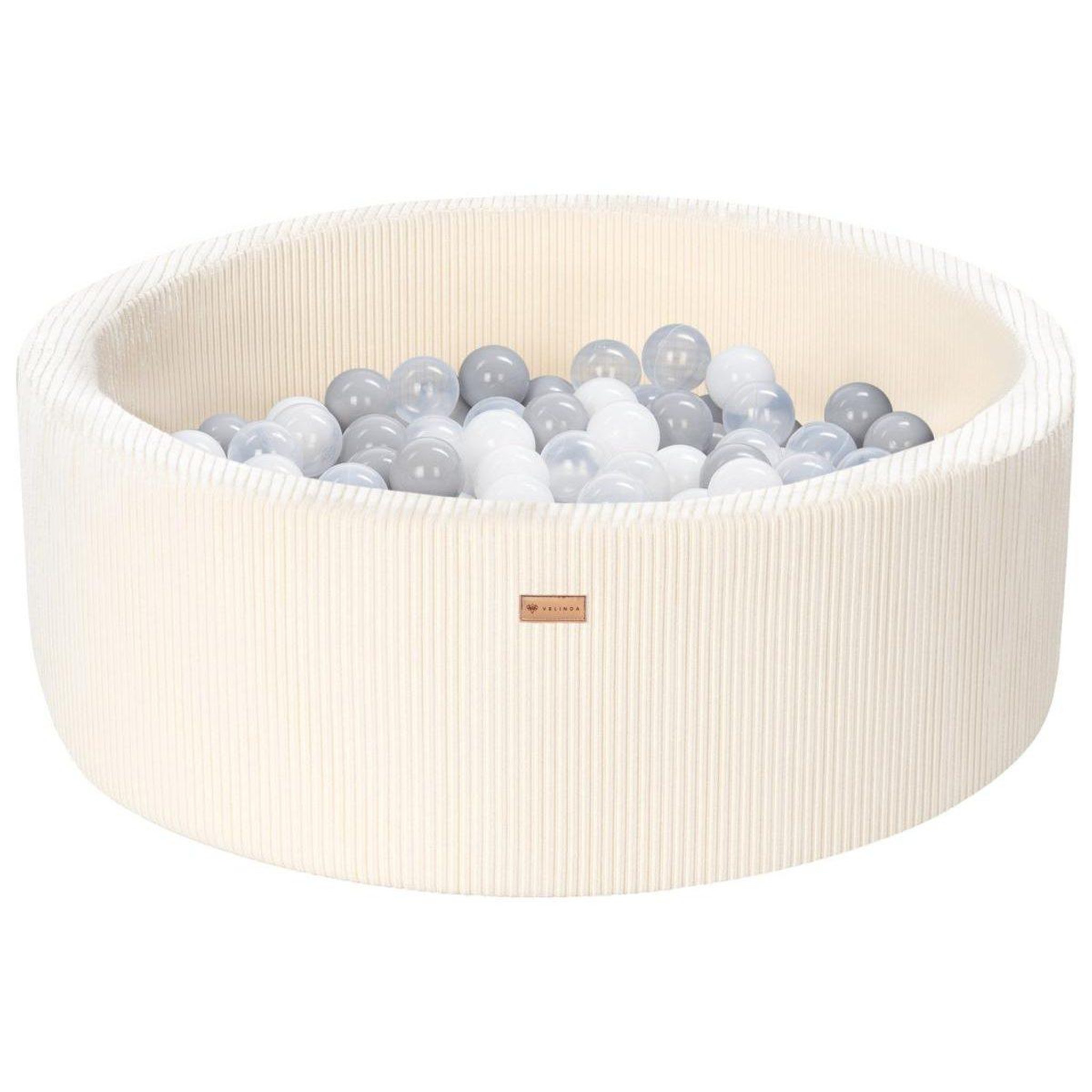 VELINDA Piscine à balles en velours côtelé avec 200 balles, diamètre env. 90 cm — crème