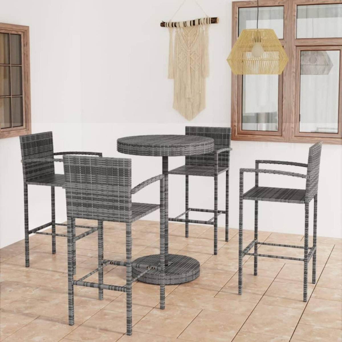 VIDAXL Ensemble de bar de jardin 5 pcs Resine tressee Gris