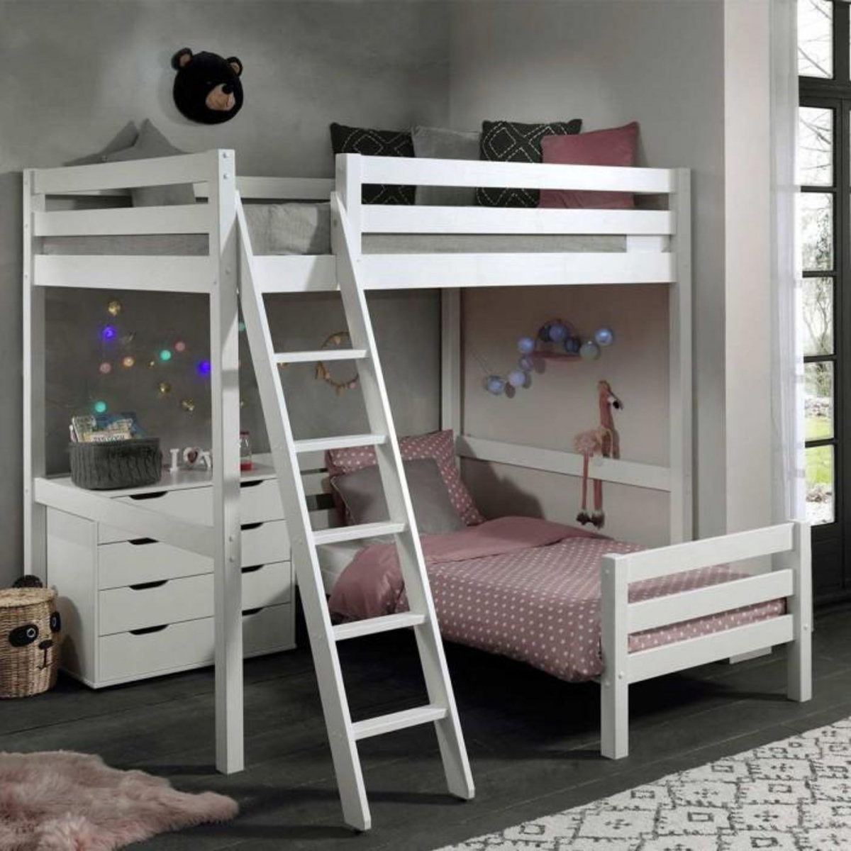 Paris Prix Pack - Lit Mezzanine Enfant, Lit Simple & Commode  Pino II  Blanc