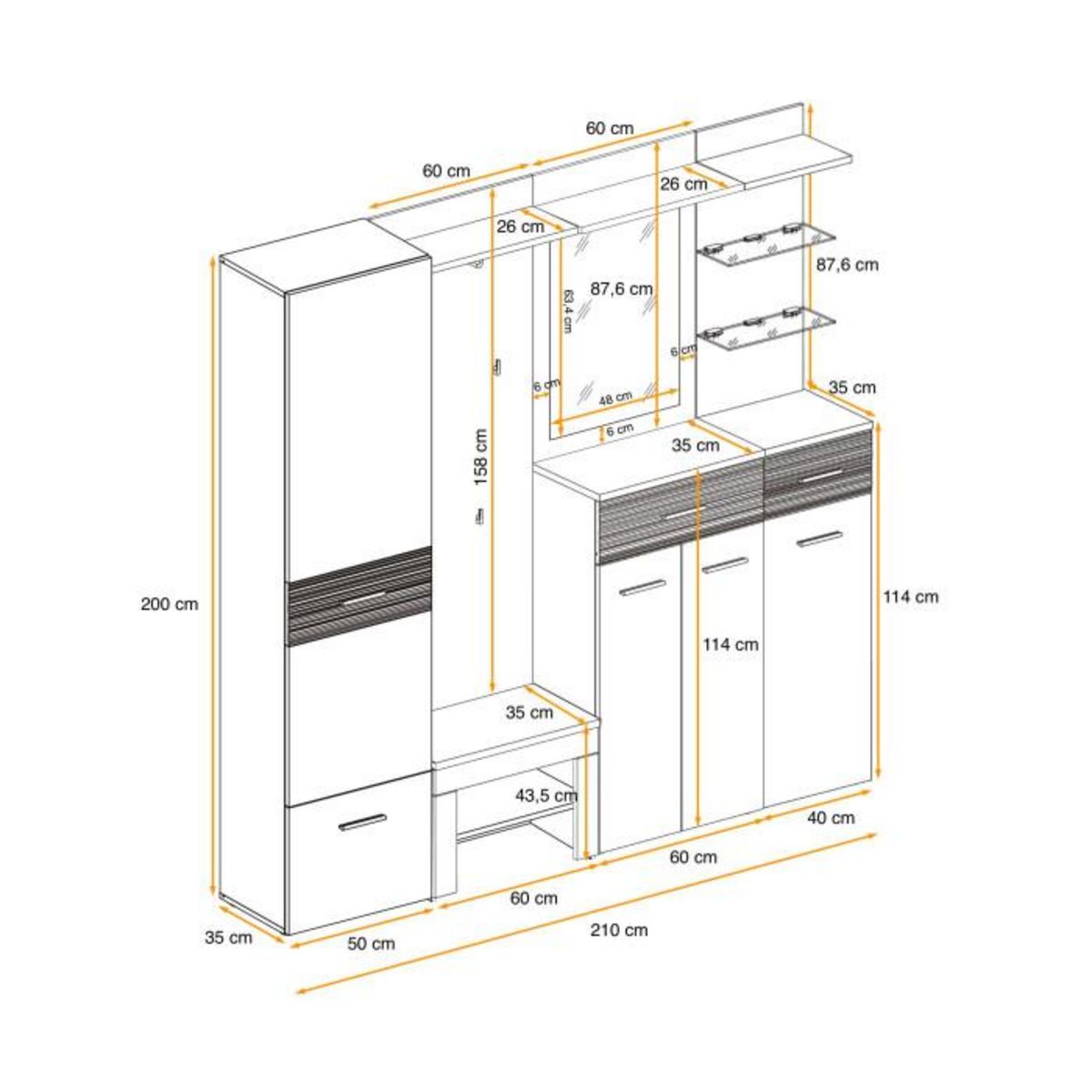 Paris Prix Ensemble Dressing  Gustavo IX  210cm Naturel & Blanc