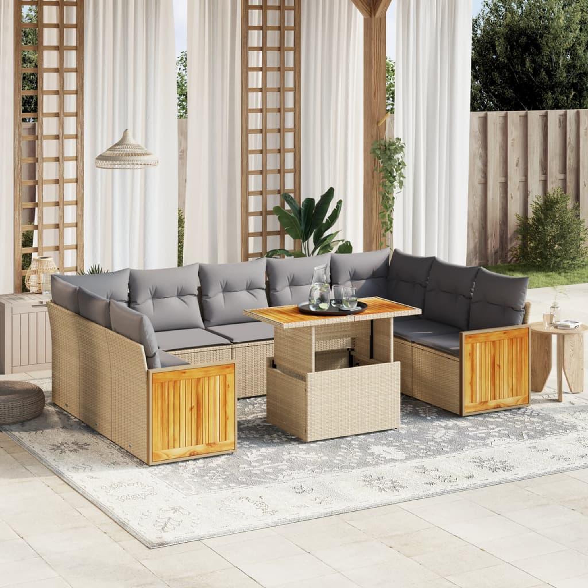 VIDAXL Salon de jardin avec coussins 10 pcs beige resine tressee