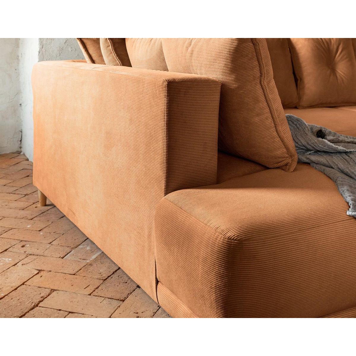 BEST MOBILIER Lena - canapé panoramique d'angle gauche 7 places - convertible avec coffre - en velours côtelé