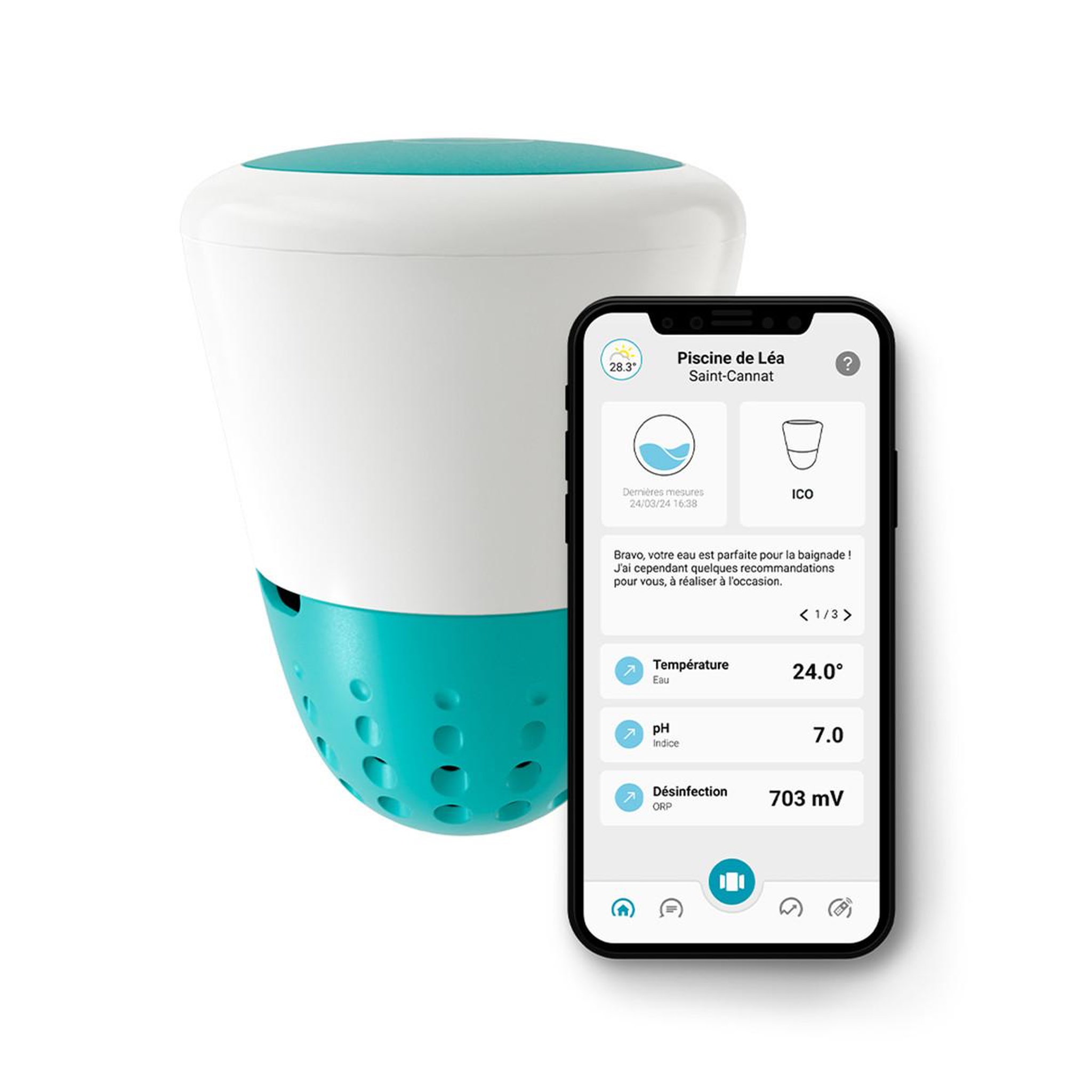 Voir la diapositive 2 : ONDILO Analyseur d'eau connecté pour piscine chlore-brome + kit de calibration - ICO POOL V2 CL-BR ESSENTIAL+
