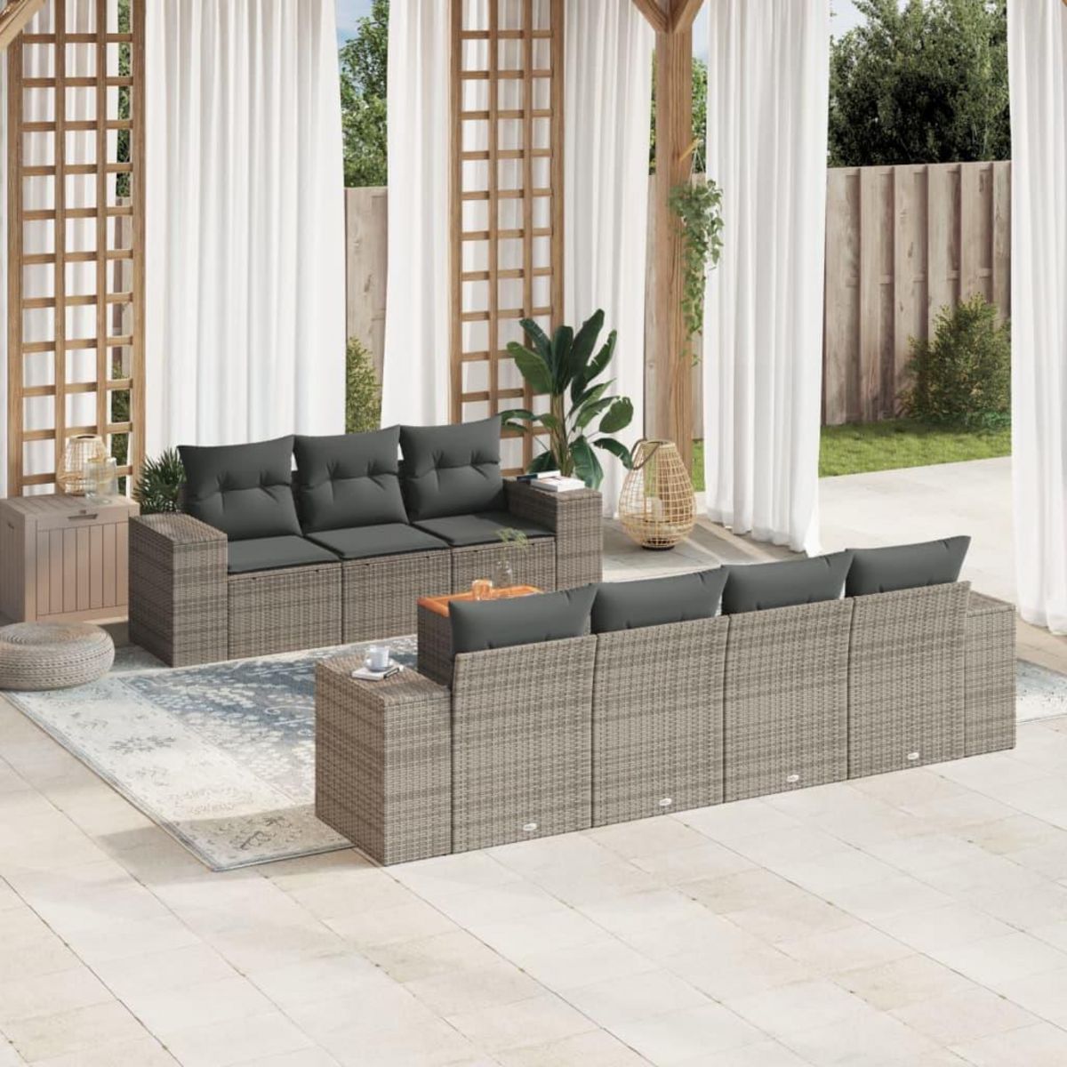 VIDAXL Salon de jardin 8 pcs avec coussins gris resine tressee