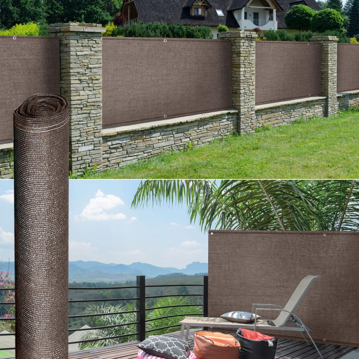 ID MARKET Brise vue renforcé 1,5 x 10 M taupe 220 gr/m² luxe PRO