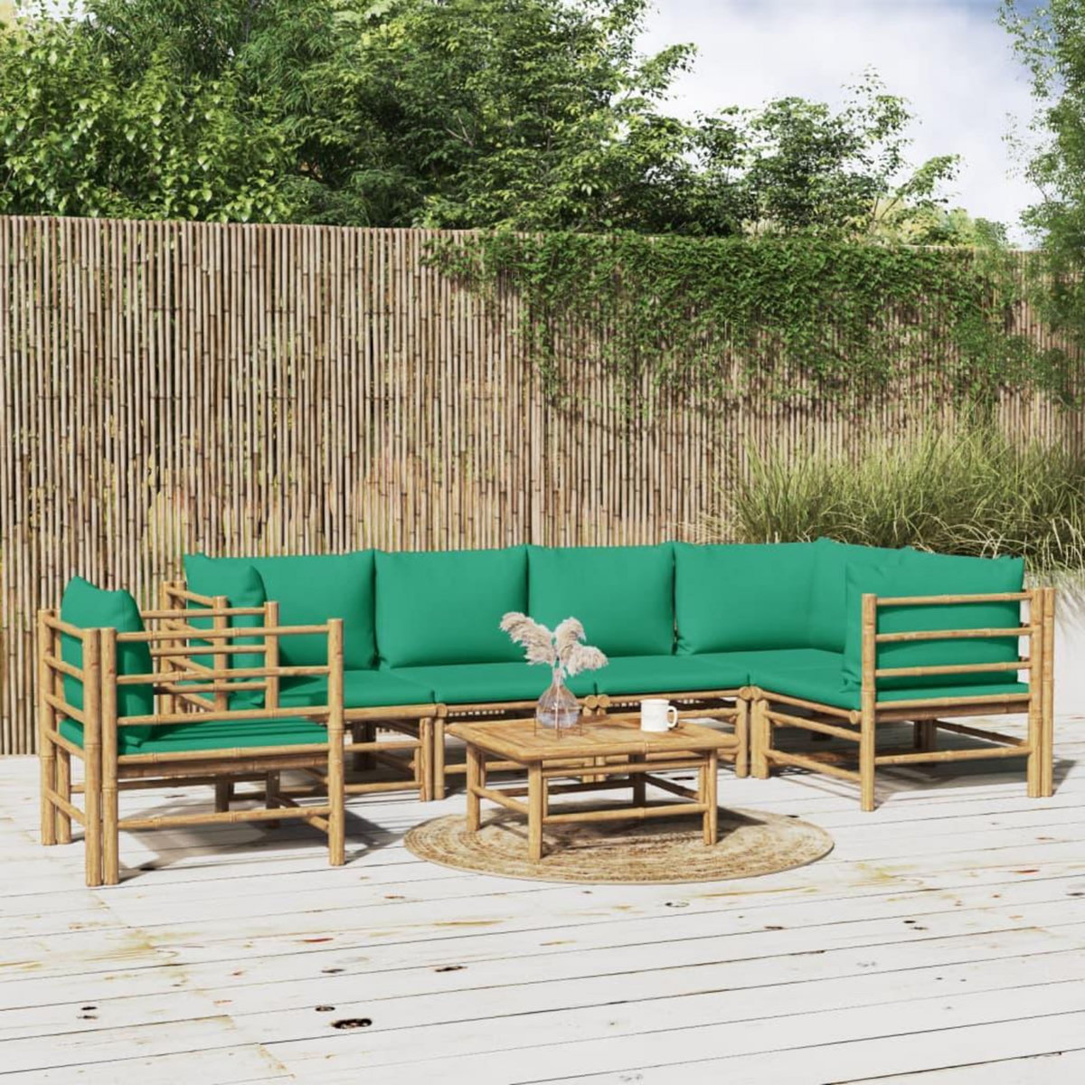 VIDAXL Salon de jardin 7 pcs avec coussins vert bambou