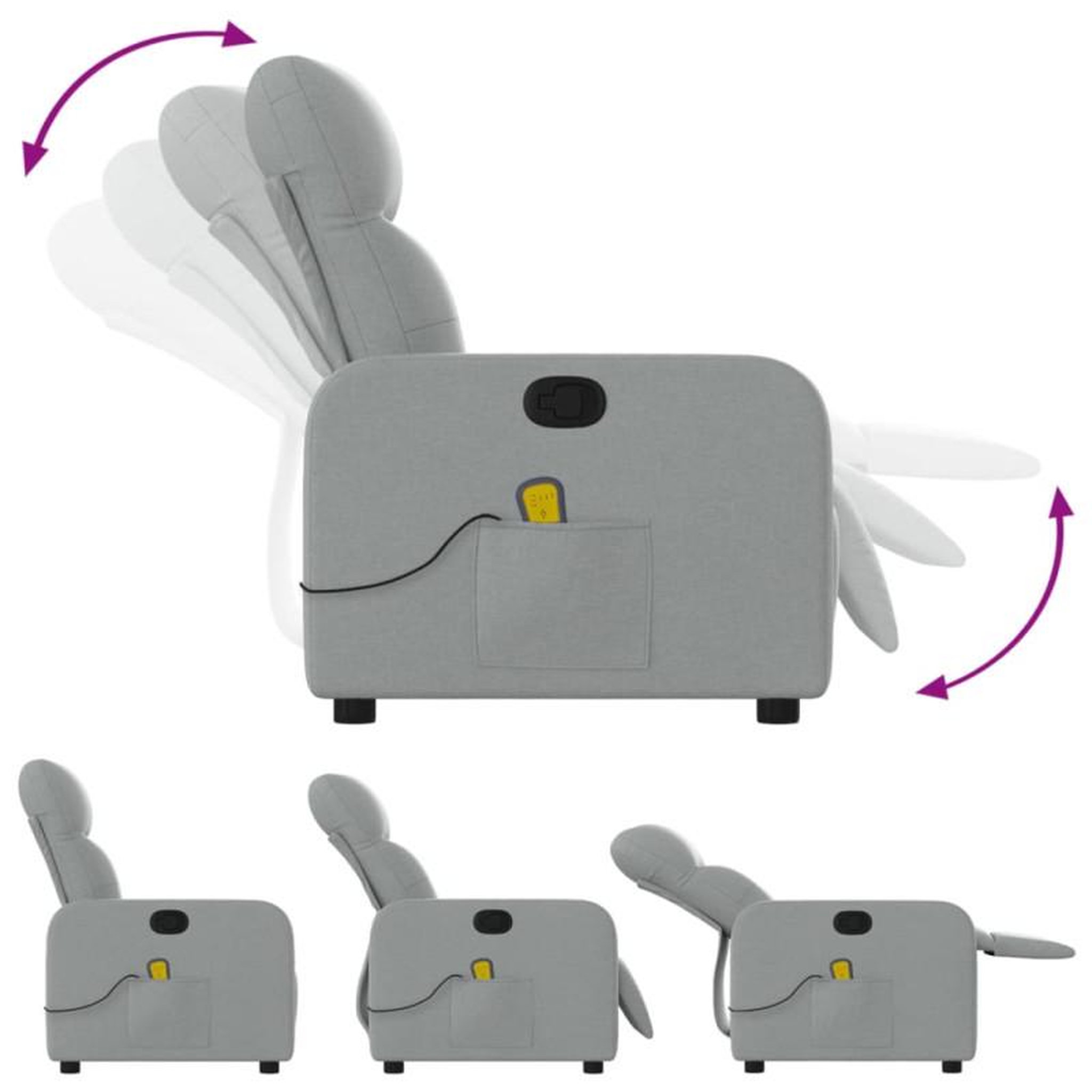 Voir la diapositive 5 : VIDAXL Fauteuil de massage inclinable Gris clair Tissu