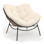 ID MARKET Fauteuil de jardin relax LOA effet rotin avec coussin écru