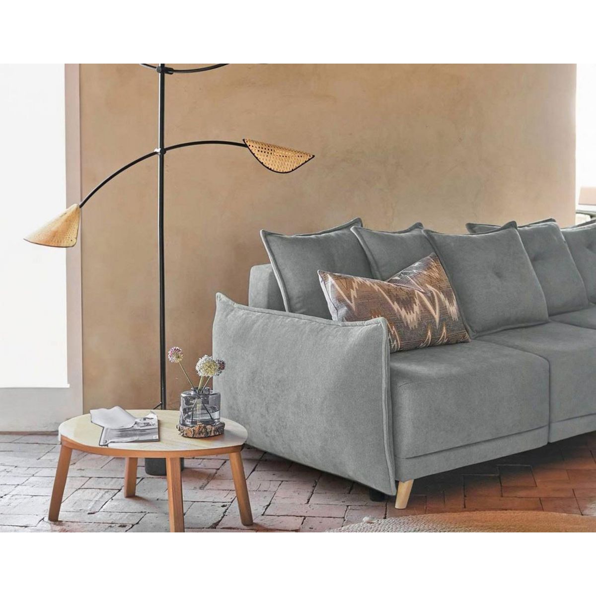 BEST MOBILIER Lena - canapé d'angle droit convertible - 5 places - gris clair - style scandinave - gris clair